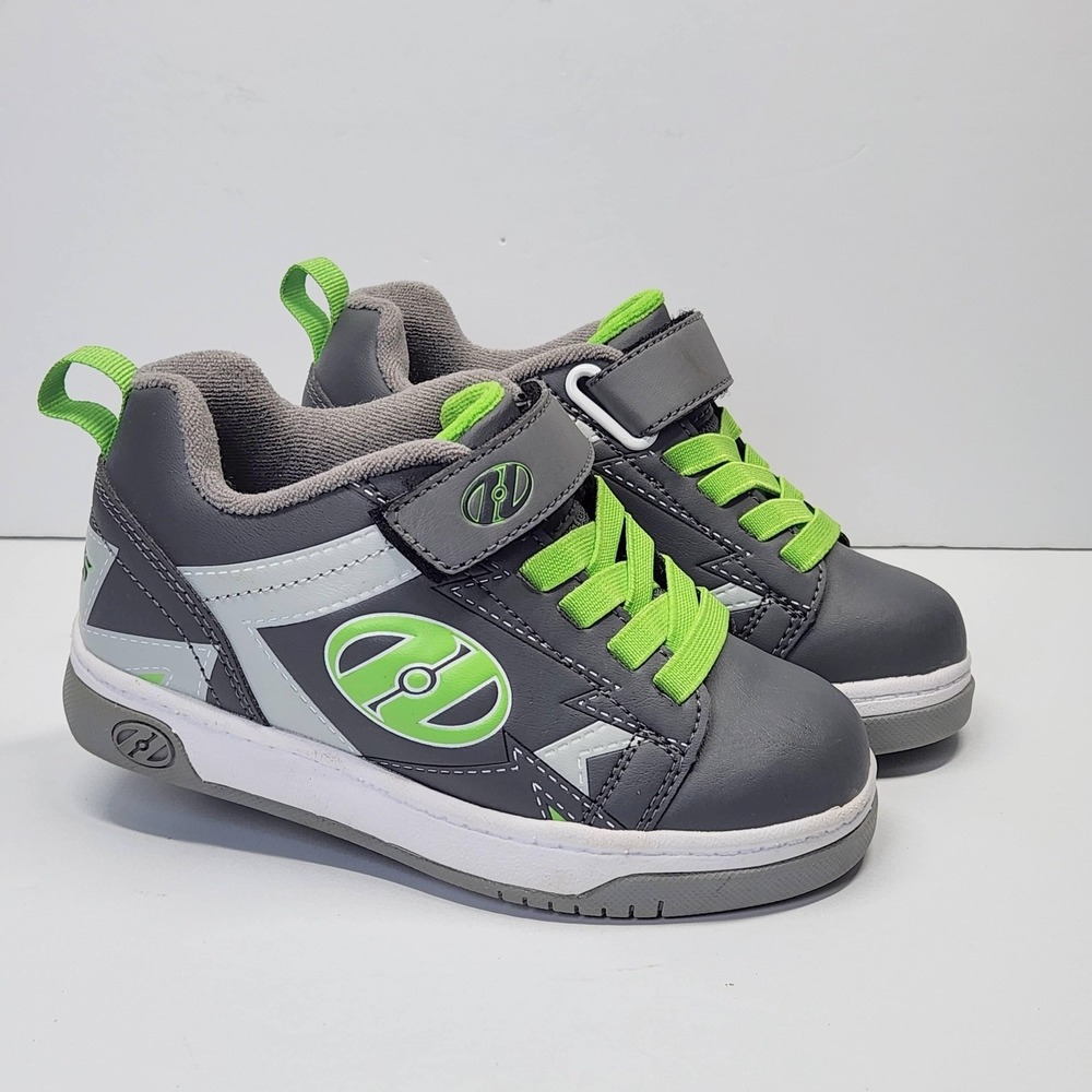 Heelys Dual Up X2 Shoes Kids Size 12 Gray Green Wheels Skate Sneakers HE100830